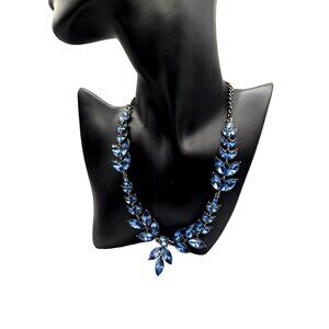 Beautiful Sapphire Blue Rhinestone Vintage Necklace Rhodium Plated 18"